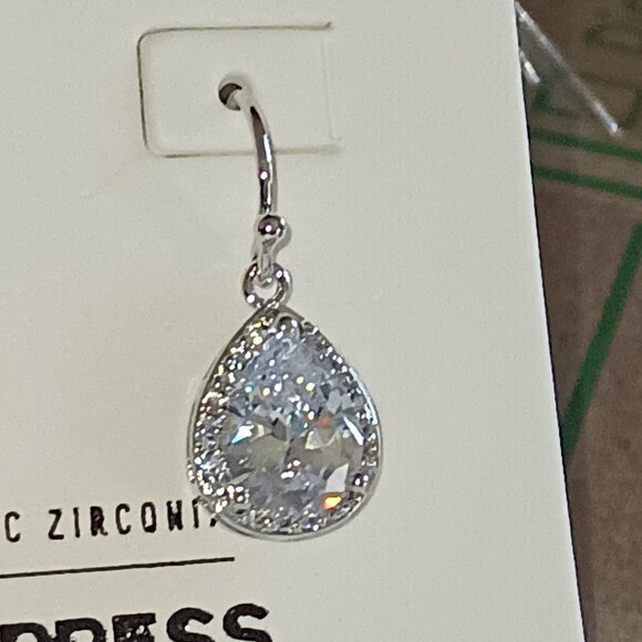 NEW Express Silver Cubic Zirconia Halo Teardrop Earrings - Picture 2 of 6
